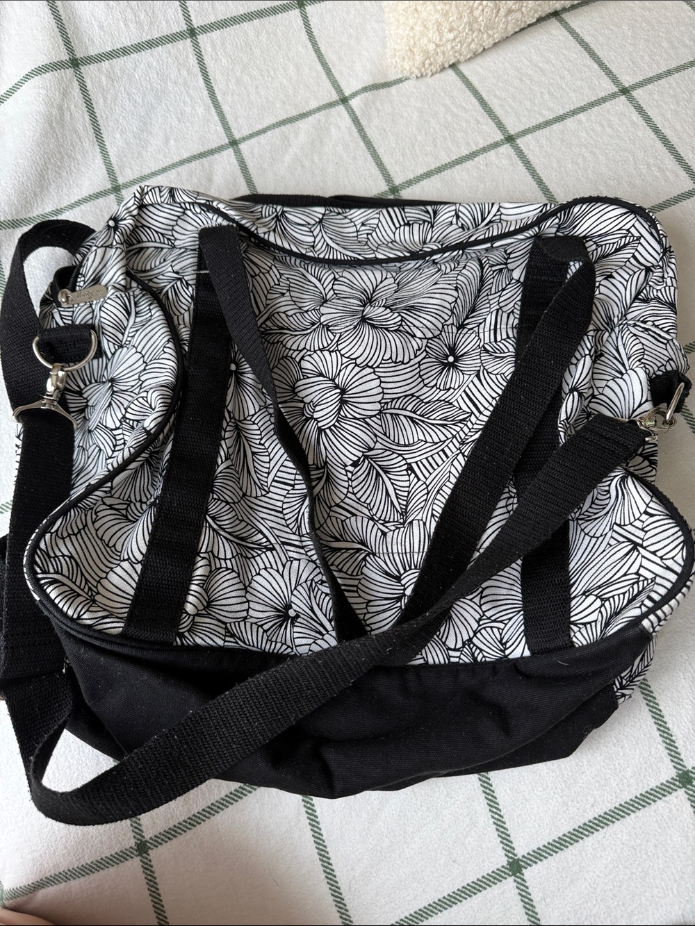 thirty-one Black & White Floral Canvas Tote with Adjustable Strap